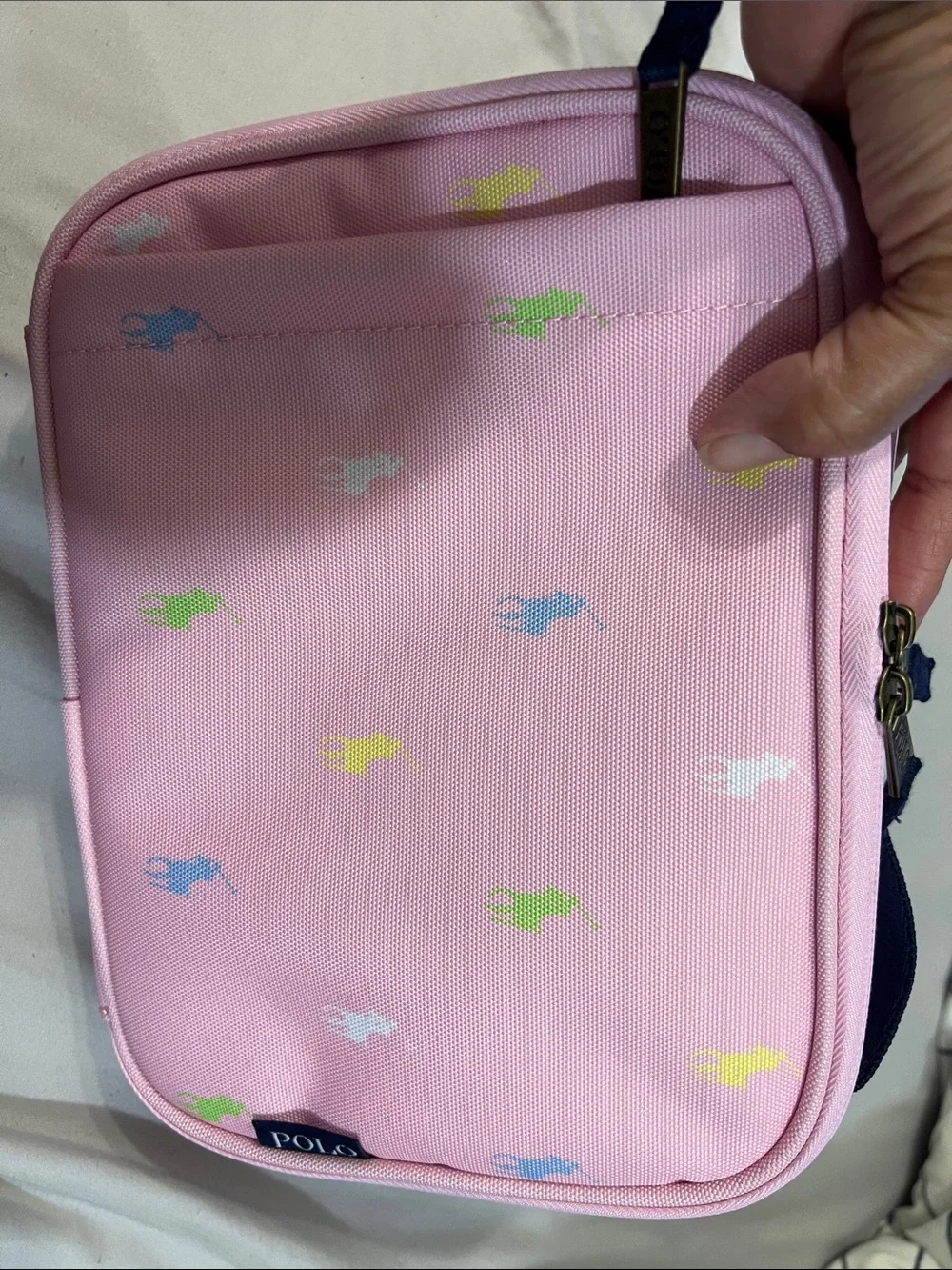 Polo by Ralph Lauren Pink Kids Zip Pouch with Multicolor Pony Motif LUNCH BAG
